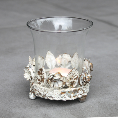 Vintage Teelichthalter Creme Wei shabby