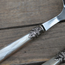 Perlmuttoptik Tortenheber Kuchenmesser Landhaus 2-teilig Grau