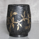 Windlicht Schwarz Gold Metall mit Glaseinsatz