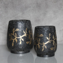 Windlicht Schwarz Gold Metall mit Glaseinsatz