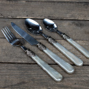 16er Set Perlmutt Optik Besteck Grau
