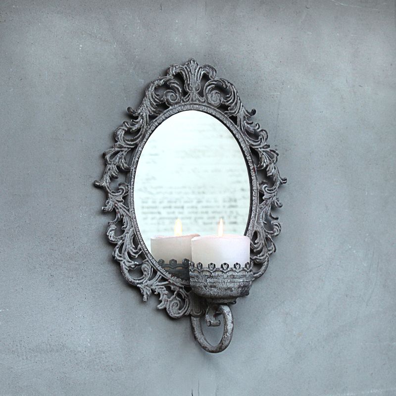 - Dekocharme Landhaus mit Grau Spiegel Wandkerzenhalter Vintage