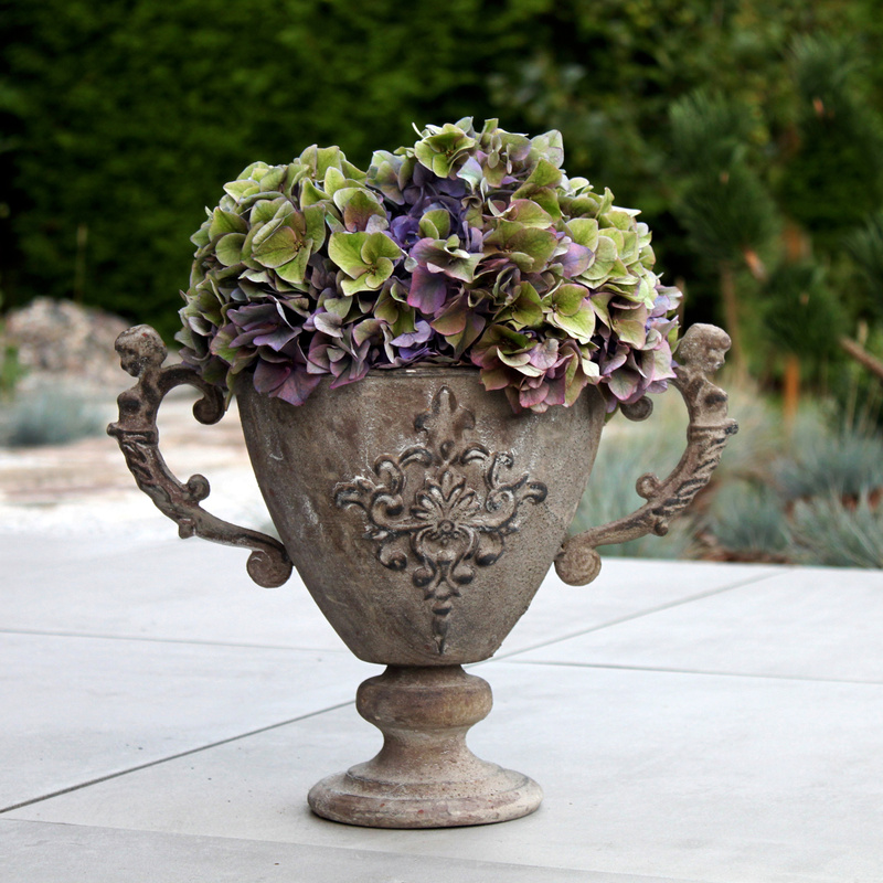 Pokal Pflanz-topf Shabby chic Landhaus Vintage Blumen-Schale Metall Silber Grau 