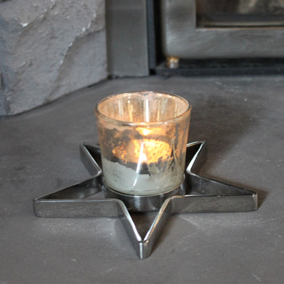 Metall Teelichthalter Stern mit Bauernsilber Windlicht Glas