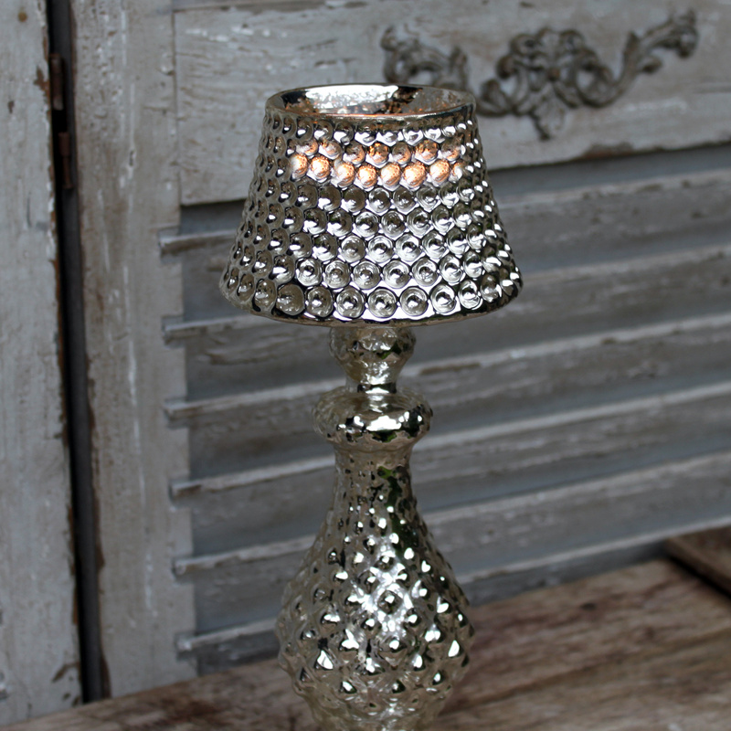 2 Größen Lampe Vintage Glas Bauernsilber Teelichthalter Dekocharme 