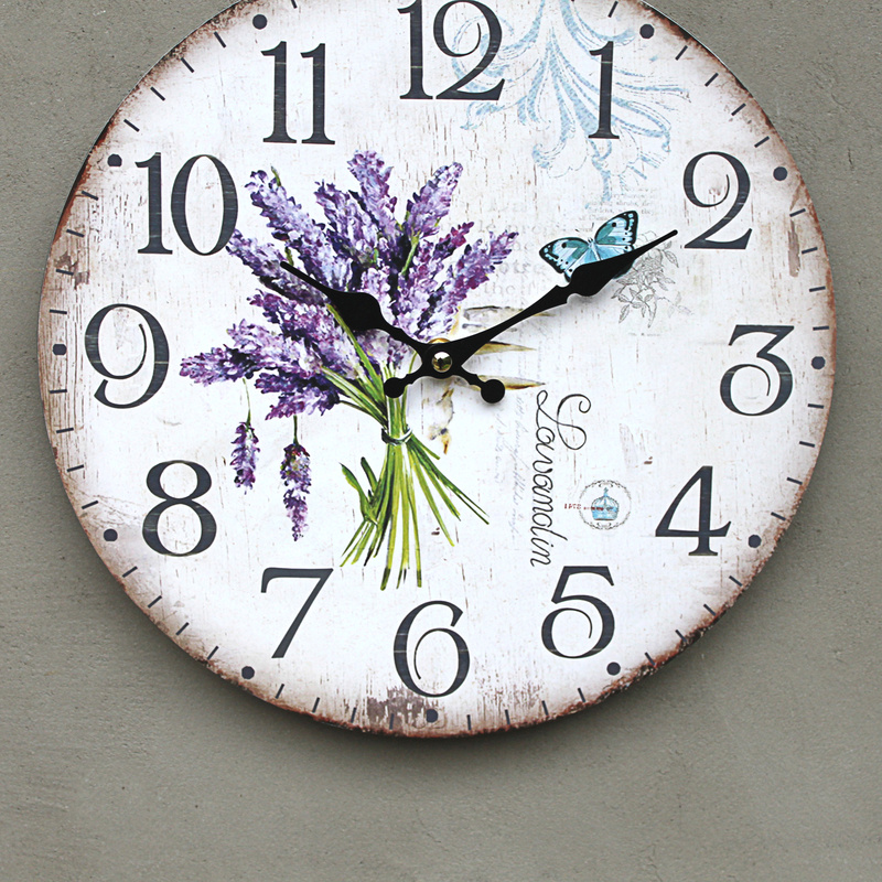Romantische Retro Uhr Rustikale Lavendel Wanduhr im Landhausstil 