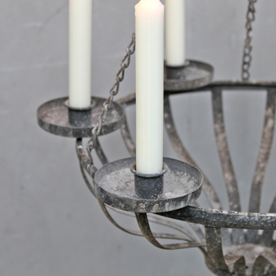 Vintage Hängeleuchter für 6 Kerzen Metall Rost Grau Shabby Chic