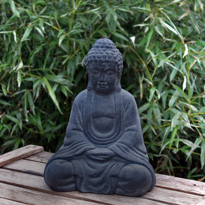 Dekofigur Buddha Schwarz sitzend H 30 cm