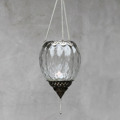 Vintage Windlicht zum Hängen Glas Metall Silber