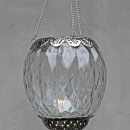 Vintage Windlicht zum Hängen Glas Metall Silber