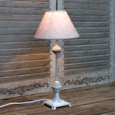 Tischlampe Landhausstil Antik Weiß – Metall und Leinenoptik