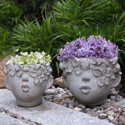 2 Größen Beton Blumentopf Kussmund Grau