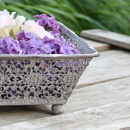Vintage Dekoschale Metall eckig Grau Shabby Chic
