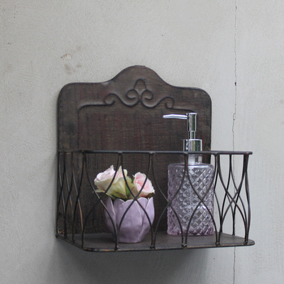 Vintage Metall Wandkorb Braun Shabby Chic