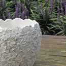 Großer Relief Blumen Übertopf Rund Creme...