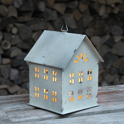 Teelichthaus Lichthaus Metall Shabby Cremef Wei