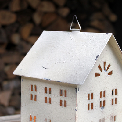 Teelichthaus Lichthaus Metall Shabby Cremef Wei