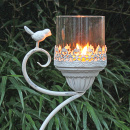Großer Vintage Kerzenständer Windlicht Shabby Weiß Vogel