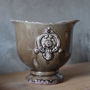 Großer Vintage Ornament Keramik Übertopf Oval