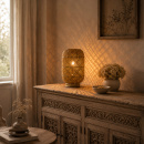 Goldene Vintage-Tischlampe aus Metall 31 cm – Tischleuchte für Landhausstil & Shabby Chic