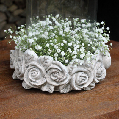 Vintage Rosen Windlicht Glas Beton Grau