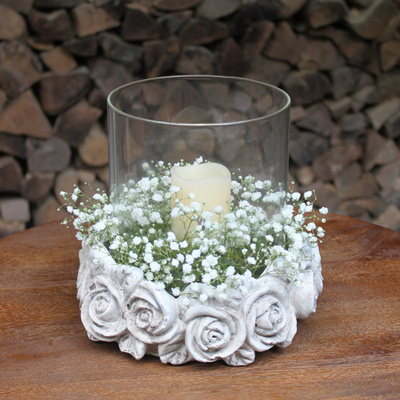 Vintage Rosen Windlicht Glas Beton Grau