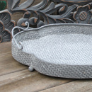 Metalltablett Grau mit weißer Patina im Vintage-Look