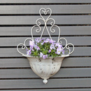 Vintage Pflanzen Wandkorb Metall Shabby Creme Wei