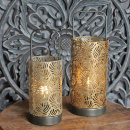 LED Laterne mit Glühlampe und Timer Gold Schwarz kabellos