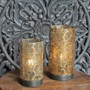 LED Laterne mit Glhlampe und Timer Schwarz Gold