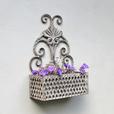 Landhaus Wandpflanzkasten Metall Shabby  Grau