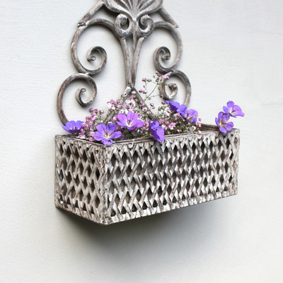 Landhaus Wandpflanzkasten Metall Shabby  Grau