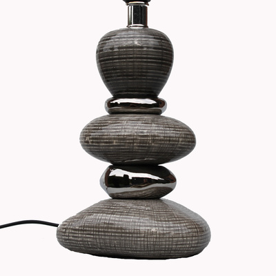 Tischlampe Steine Grau Silber Stoff Schwarz