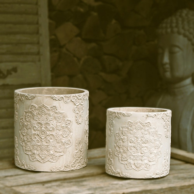 Mandala �bertopf Rund Creme Wei� Shabby