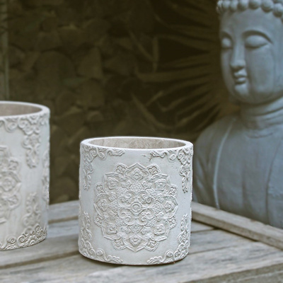 Mandala �bertopf Rund Creme Wei� Shabby