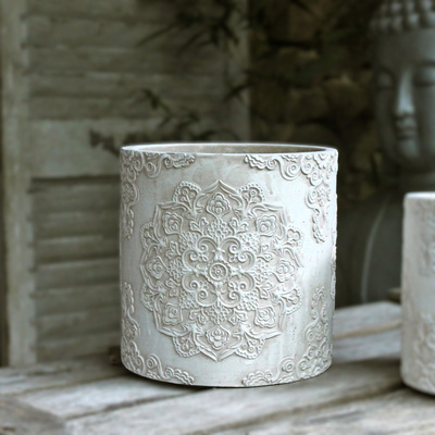 Mandala �bertopf Rund Creme Wei� Shabby