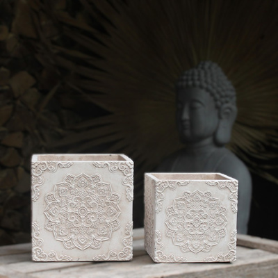 Ornament �bertopf eckig Creme - Wei�