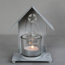 Teelichthaus Metall Grau Shabby