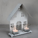 Teelichthaus Metall Grau Shabby