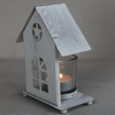 Teelichthaus Metall Grau Shabby