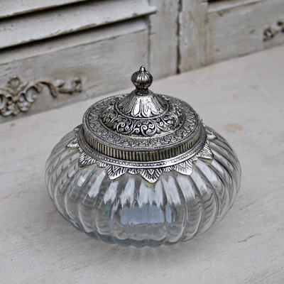 Vintage Glas Bonboniere Deckeldose Antik Silber